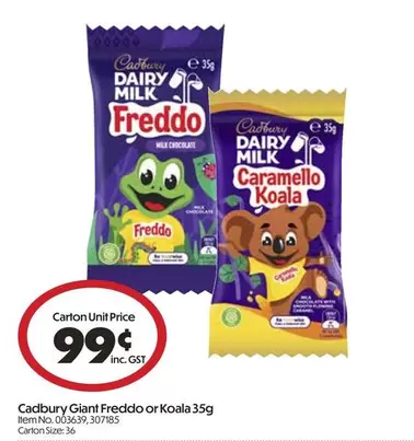 Cadbury -  Giant Freddo offers at $99 in Campbells