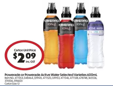 ION - powerade or powerade - Active Water Selected Varieties 600ml offers at $2.09 in Campbells