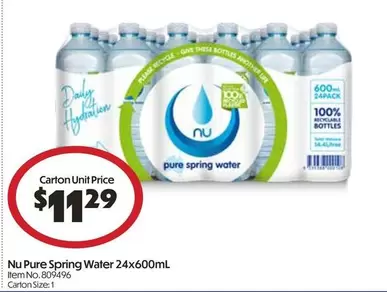 Pure - Nu  Spring Water 24x600ml offers at $11.29 in Campbells