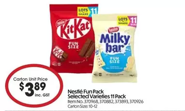 Nestlè - Fun Pack Selected Varieties 11 Pack offers at $3.89 in Campbells