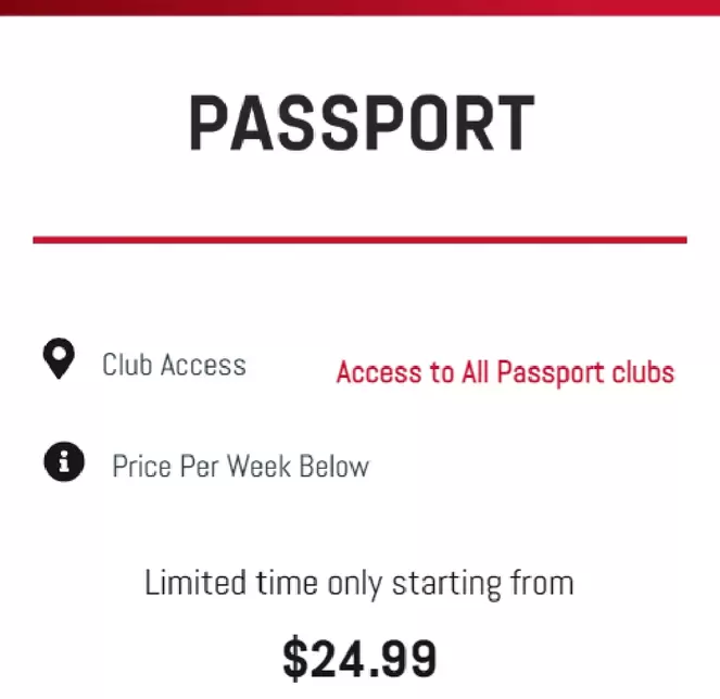 Passport offers at $24.99 in Fitness First