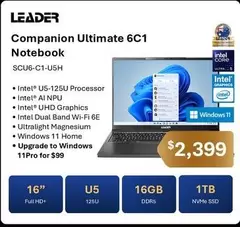 Leader - Companion Ultimate 6c1 Notebook Intel US-125U Processor 16gb 1tb offers at $2399 in Leader Computers