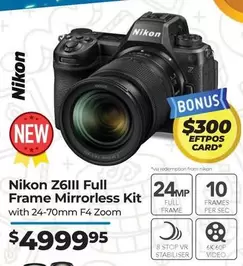 Nikon - Z6lll Full Frame Mirrorless Kit offers at $4999.95 in Ted's Cameras