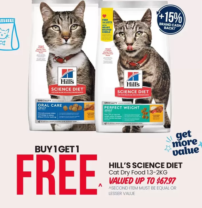 Hill's - Selected Science Diet Cat Dry Food 1.3-2kg offers at $67.97 in PETstock