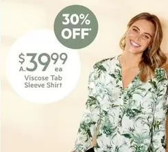 Khoko Collection - Viscose Tab Sleeve Shirt offers at $39.99 in Harris Scarfe