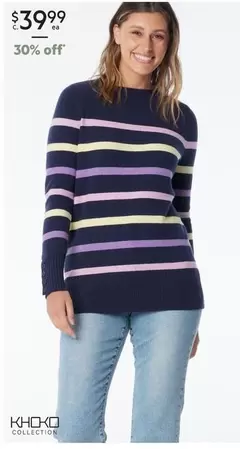 Khoko Collection - Engineered Stripe Knit Jumper offers at $39.99 in Harris Scarfe