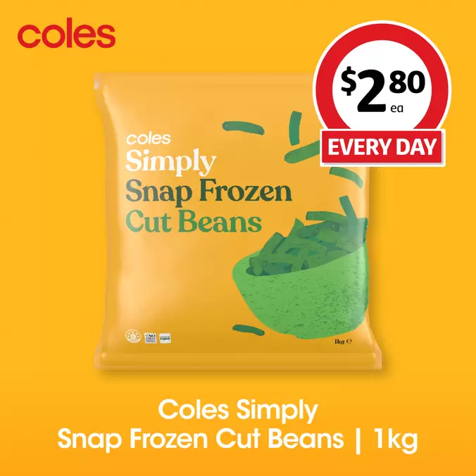 COLES SIMPLY SNAP FROZEN CUT BEANS 1KG offers in Coles