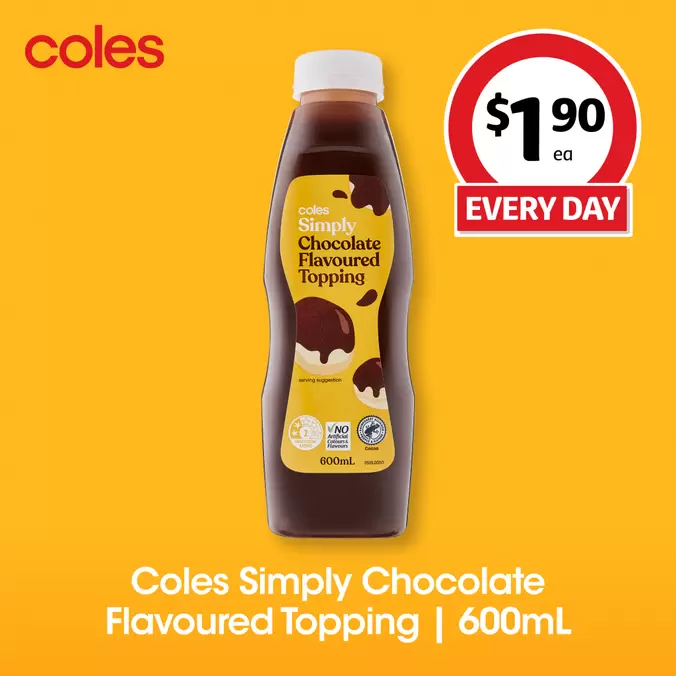 COLES SIMPLY CHOCOLATE FLAVOURED TOPPING offers in Coles