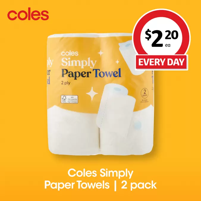 COLES SIMPLY PAPER TOWEL 2 PACK offers in Coles