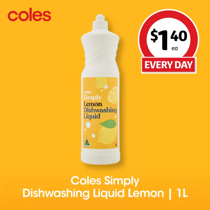 COLES SIMPLY LEMON DISHWASHING LIQUID 1 LITRE offers in Coles