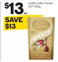 Lindt - Lindor Cornet 327 333g offers at $13 in Woolworths