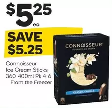 Sticks - Connoisseur Ice Cream  360 400ml Pk 4 6 offers at $5.25 in Woolworths