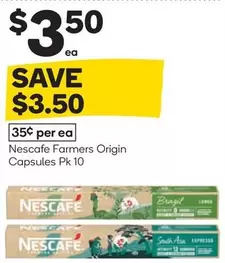 Nescafe - Farmers Origin Capsules Pk 10 offers at $3.5 in Woolworths