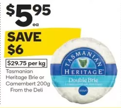 Heritage - Brie Or Camembert 200g offers at $5.95 in Woolworths