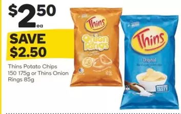 Thins - Potato Chips 150 175g Or  Onion Rings 85g offers at $2.5 in Woolworths