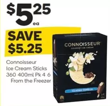 Sticks - Connoisseur Ice Cream  360ml Pk 4 6 offers at $5.25 in Woolworths