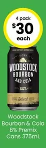 Woodstock - Bourbon & Cola 8% Premix Cans 375ml offers at $30 in The Bottle-O