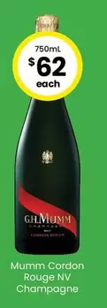 Mumm - Cordon Rouge NV Champagne offers at $62 in The Bottle-O