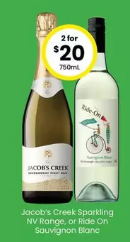 Jacob’s Creek - Sparkling Nv Range Or Ride On Sauvignon Blanc offers at $20 in The Bottle-O