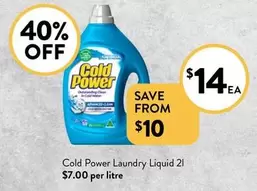 Cold Power - Laundry Liquid 2l offers at $14 in Foodworks