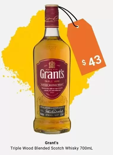 Grant's - Triple Wood Blended Scotch Whisky 700mL offers at $43 in BWS