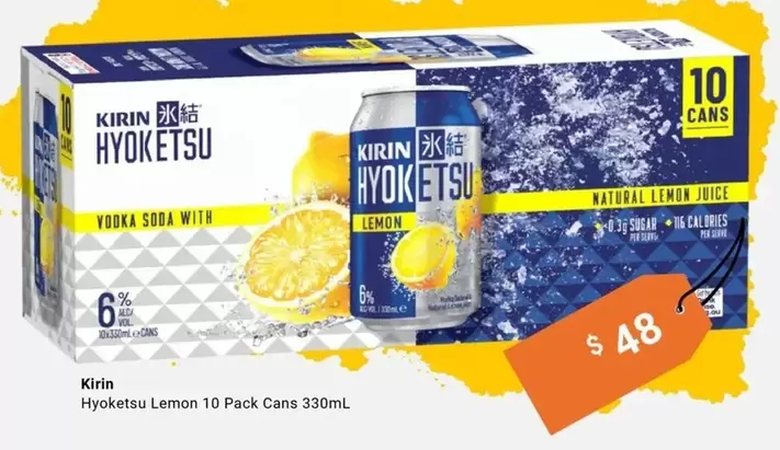 Kirin Hyoketsu -  Lemon 10 Pack Cans 330ml offers at $48 in BWS