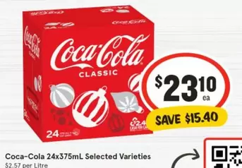 Coca Cola - 24x375ml Selected Varieties offers at $23.1 in IGA