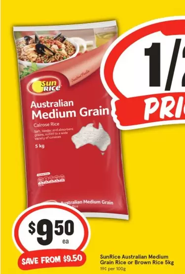 Sunrice - Australian Medium Grain Rice Or Brown Rice 5kg offers at $9.5 in IGA