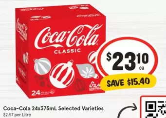 Coca Cola - 24x375ml Selected Varieties offers at $23.1 in IGA