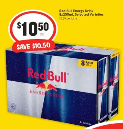 Red bull - Energy Drink 8x250ml Selected Varieties offers at $10.5 in IGA