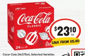 Coca Cola - 24x375ml Selected Varieties offers at $23.1 in IGA