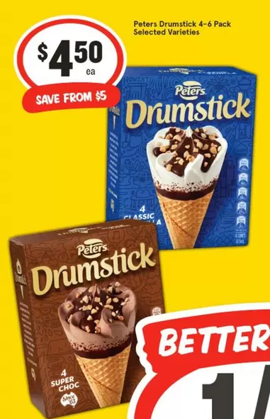 Peters - Drumstick 4-6 Pack Selected Varieties offers at $4.5 in IGA