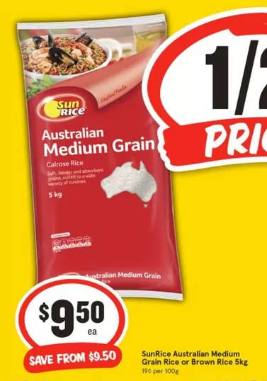 Sunrice - Australian Medium, Grain Rice Or Brown Rice 5kg offers in IGA