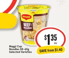 Maggi - Noodles 58-65g Selected Varieties offers at $1.35 in IGA