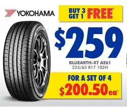 Yokohama - Bluearth-XT AE61 225/65 R17 102H offers at $259 in Bob Jane T-Marts