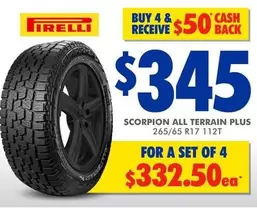 Pirelli - Scorpion All Terrain Plus 265/65 R17 112T offers at $345 in Bob Jane T-Marts