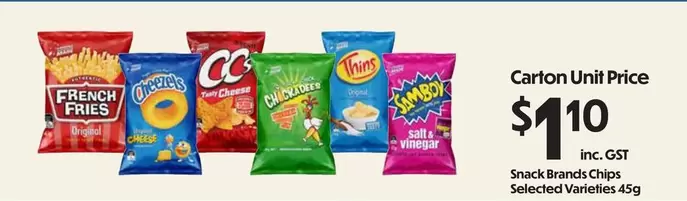 Cheezels - Carton Unit Price Snack Brands Chips Selected Varieties offers at $1.1 in Campbells