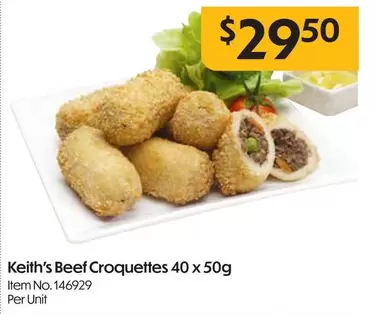 Keith’s Beef Croquettes 40 x 50g offers at $29.5 in Campbells