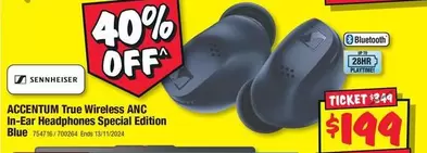 Sennheiser - ACCENTUM True Wireless ANC In-Ear Headphones Special Edition Blue offers at $199 in JB Hi Fi