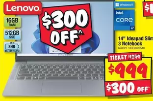 Lenovo - 14" Ideapad Slim 3 Notebook  offers at $999 in JB Hi Fi