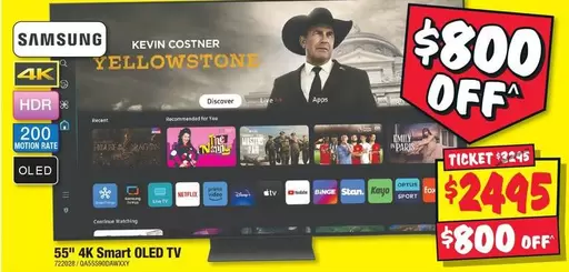 Samsung - 55" 4K Smart OLED TV offers at $2495 in JB Hi Fi