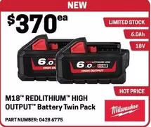 Milwaukee - M18 Redlithium High Output Battery Twin Pack offers at $370 in Blackwoods
