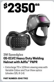 3m -  Speedglass G5-01vc Heavy Duty Welding Helmet With Adflo" Papr offers at $2350 in Blackwoods