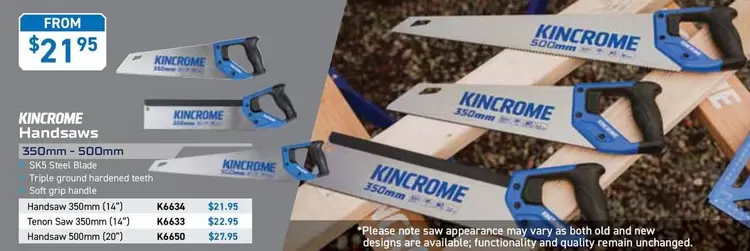 Kincrome - Handsaws  offers at $21.95 in Kincrome