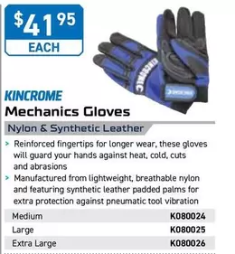 Kincrome - Mechanics Gloves offers at $41.95 in Kincrome