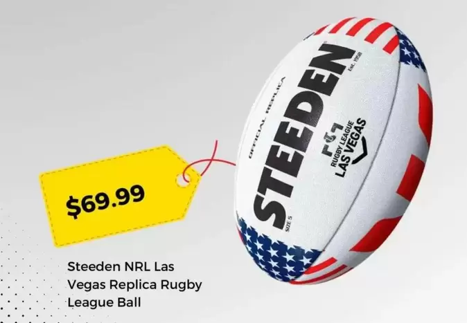 Steeden NRL Las Vegas Replica Rugby League Ball offers at $69.99 in Rebel Sport