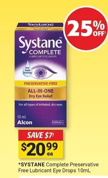 Systane - Complete Preservative Free Lubricant Eye Drops 10ml offers at $20.99 in Cincotta Chemist
