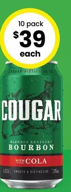 Cougar - Bourbon & Cola 4.5% Premix Cans 375mL offers at $39 in The Bottle-O