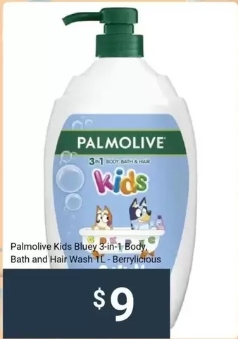 Palmolive - Kids Bluey 3-in-1 Body, Bath And Hair Wash 1l - Berrylicious offers at $9 in Kmart