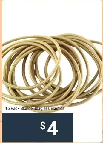 16 Pack Blonde Snaggless Elastices offers at $4 in Kmart